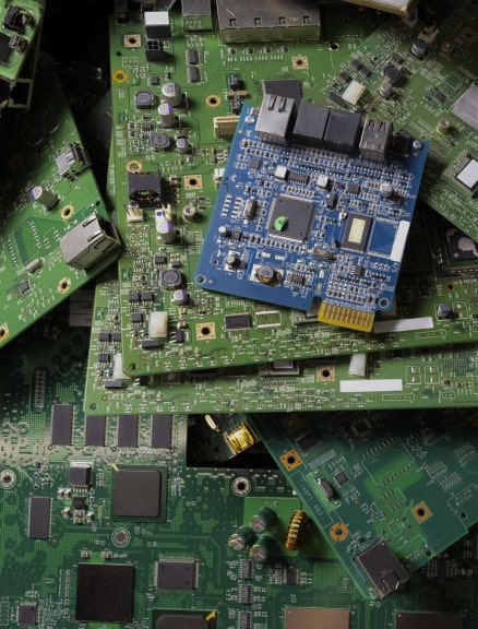 Pile of various green and blue circuit boards